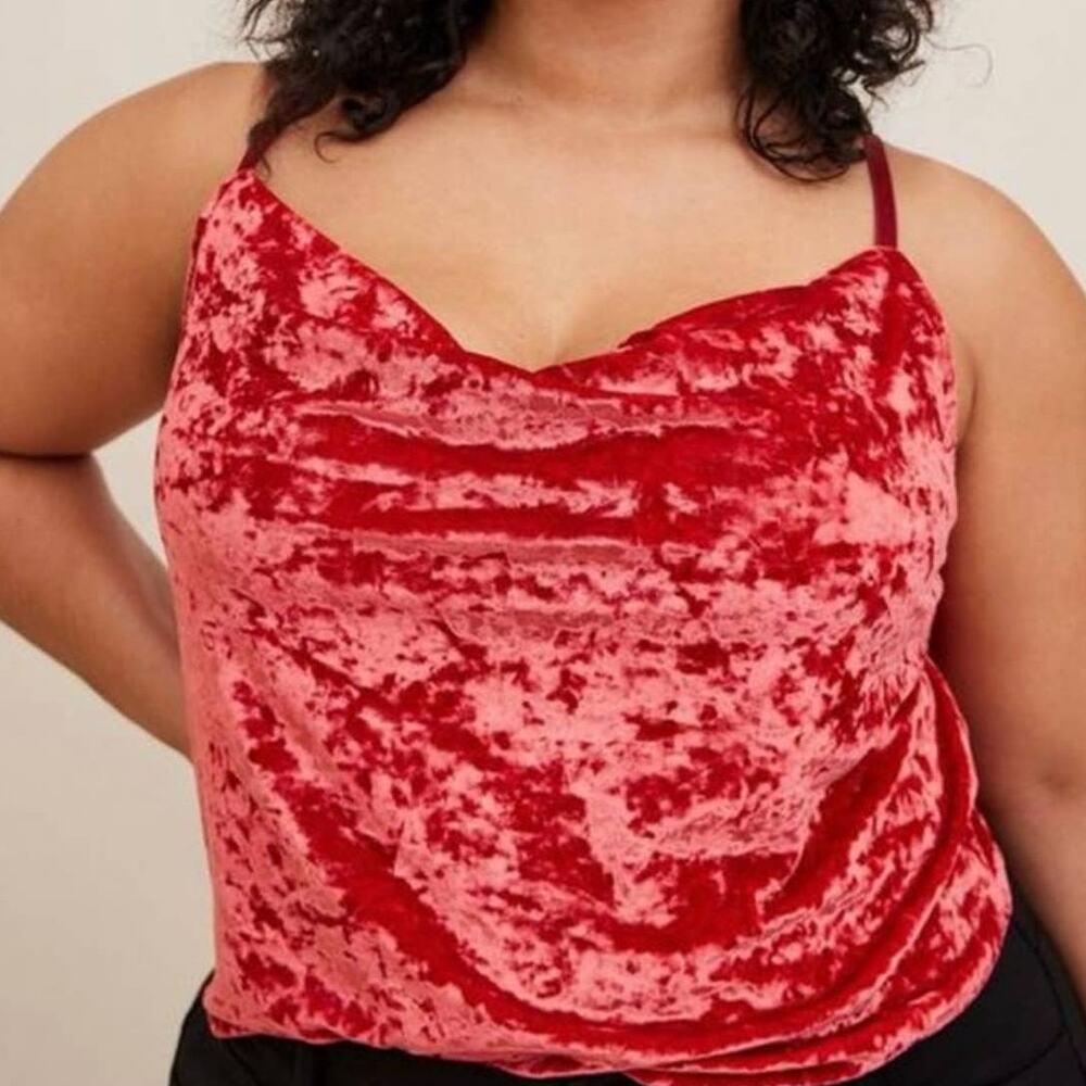 Torrid Red Crushed Velvet Cowl Neck Cami Tank Top Size 1 14/16 1X Sleeveless